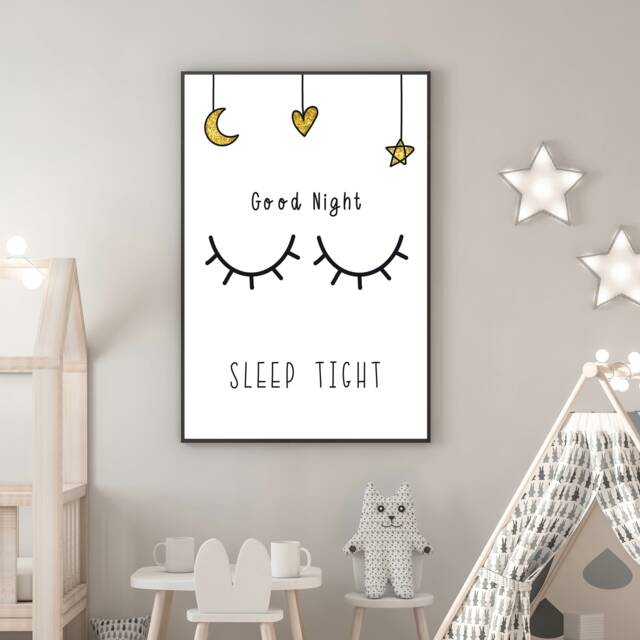 Good Night Sleep Tight Print, Eyelashes Kids Room Quote, Nursery Decor, Prints, Childrens Bedroom Wall Art 287 - image 1
