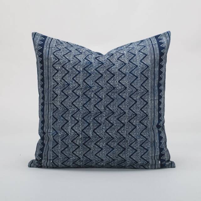 Hmong Indigo Batik Pillow Cover - 20x20 Tribal Cushion - image 1