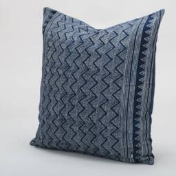 Hmong Indigo Batik Pillow Cover - 20x20 Tribal Cushion - thumbnail 2