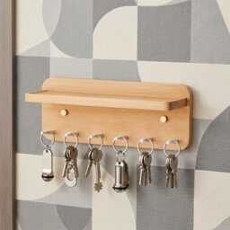 Walnut Key Holder Wall Mount With Shelf, Entryway Organizer, Minimalist Home Decor - thumbnail 3