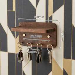 Walnut Key Holder Wall Mount With Shelf, Entryway Organizer, Minimalist Home Decor - thumbnail 4