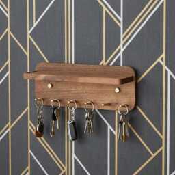 Walnut Key Holder Wall Mount With Shelf, Entryway Organizer, Minimalist Home Decor - thumbnail 2