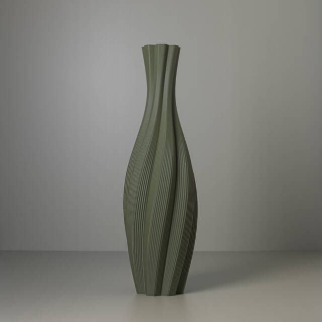 Spiral Vase Twist - Olive Green Lightweight 3D Printed For Pampas Grass Made From Recycled Bio-Plastic - image 1