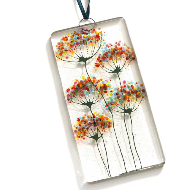 Rainbow Flowers Fused Glass Wall Art Colorful Sun Catcher Eh 1437 - image 1