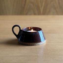 Handmade Tea-Light Candle Holder, Burgundy Ceramic Dish, Rustic Pottery Gift, Stoneware Ring Trinket Small Artisan Votive Holde