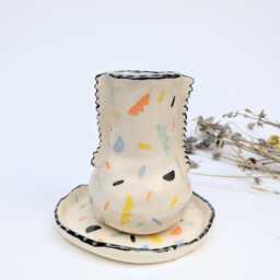 Colorful Ceramic Vase & Its Bowl, Handcrafted, Modeled Painted By Hand, Unique Piece - thumbnail 2