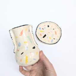 Colorful Ceramic Vase & Its Bowl, Handcrafted, Modeled Painted By Hand, Unique Piece - thumbnail 3