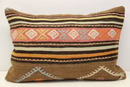 Vintage Turkish Kilim Lumbar Pillow Cover, Wool & Cotton - 16x24 Inch - thumbnail 1