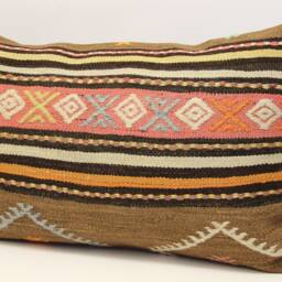 Vintage Turkish Kilim Lumbar Pillow Cover, Wool & Cotton - 16x24 Inch - thumbnail 3