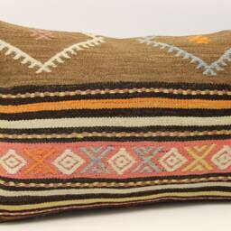 Vintage Turkish Kilim Lumbar Pillow Cover, Wool & Cotton - 16x24 Inch - thumbnail 2