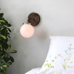 Wall Sconce Lamp, Mid Century Modern Mounted Lighting Fixture, White Glass Globe Shade, Wood Base, Polished Nickel, Wire-In Or Plug-In - thumbnail 3