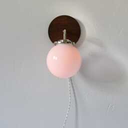 Wall Sconce Lamp, Mid Century Modern Mounted Lighting Fixture, White Glass Globe Shade, Wood Base, Polished Nickel, Wire-In Or Plug-In - thumbnail 2