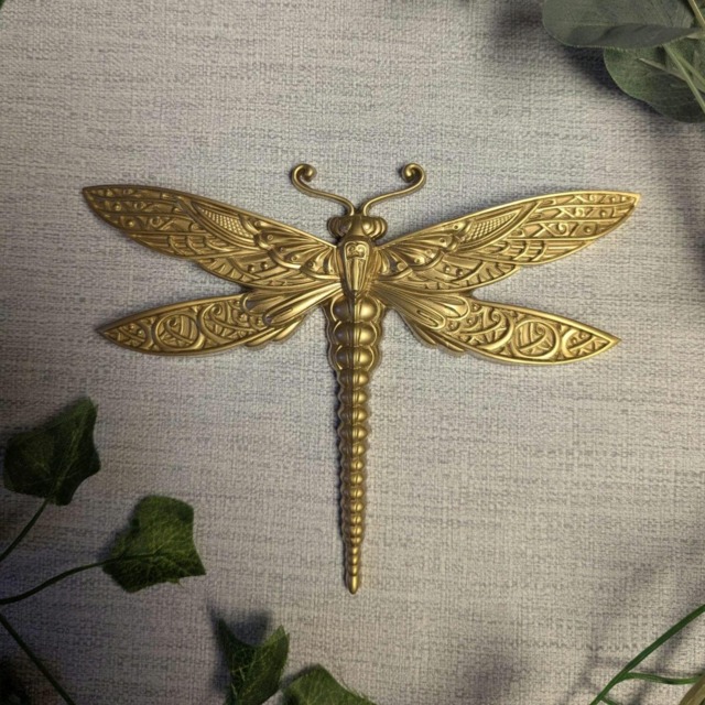 Gold Dragonfly Wall Hanging, Insect Art, Damselfly Decor, Unusual Gift, Bug Bug, Gallery Entomology Gift - image 1