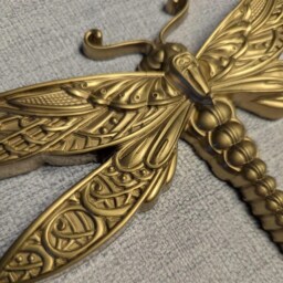Gold Dragonfly Wall Hanging, Insect Art, Damselfly Decor, Unusual Gift, Bug Bug, Gallery Entomology Gift - thumbnail 2