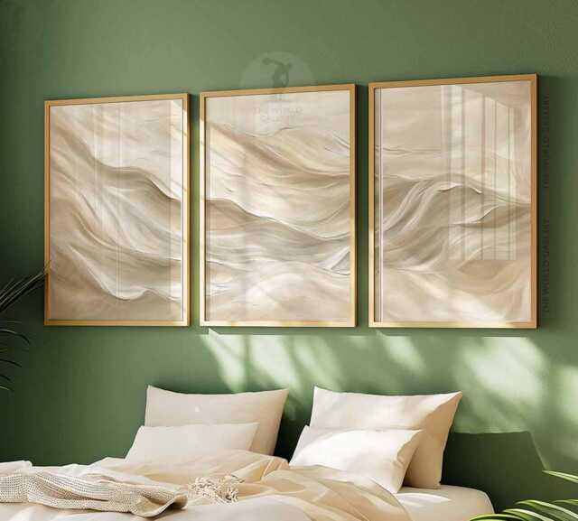 Set Of 3 Abstract Prints, Neutral Posters, Beige White Wall Art, Soft Tones Decor, Minimalist Bedroom Living Room Art - image 1