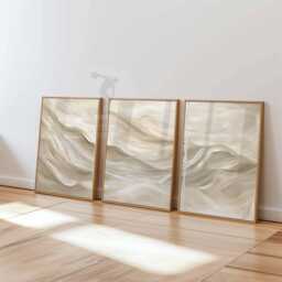 Set Of 3 Abstract Prints, Neutral Posters, Beige White Wall Art, Soft Tones Decor, Minimalist Bedroom Living Room Art - thumbnail 3