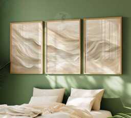 Set Of 3 Abstract Prints, Neutral Posters, Beige White Wall Art, Soft Tones Decor, Minimalist Bedroom Living Room Art - thumbnail 1