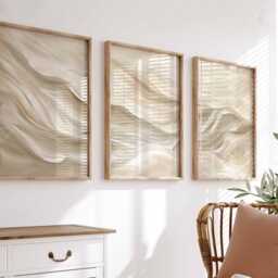 Set Of 3 Abstract Prints, Neutral Posters, Beige White Wall Art, Soft Tones Decor, Minimalist Bedroom Living Room Art - thumbnail 2
