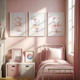 Girls Ballet Nursery Prints - Set Of 3 Posters - Kids Bedroom Baby Girl Room Wall Art Kid Playroom Artwork Ballerina Gift - thumbnail 2