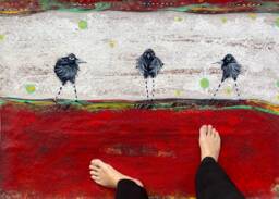 Hand-Painted Crow Art Floorcloth Waterproof Vintage Rug - thumbnail 1