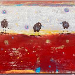 Hand-Painted Crow Art Floorcloth Waterproof Vintage Rug - thumbnail 3