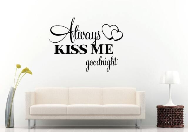 Always Kiss Me Good Night Love Heart Words Sleep Quote Citation Saying Bedroom Sleeping Room Wall Decal Vinyl Sticker Mural Decor L1163 - image 1