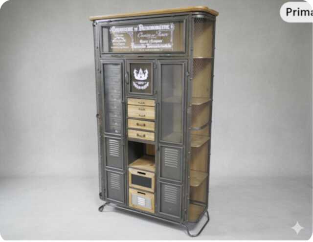 Industrial Style Multi Drawer Storage Cabinet With Glass Door & Metal Drawers - image 1