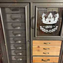 Industrial Style Multi Drawer Storage Cabinet With Glass Door & Metal Drawers - thumbnail 2
