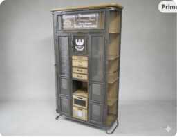 Industrial Style Multi Drawer Storage Cabinet With Glass Door & Metal Drawers