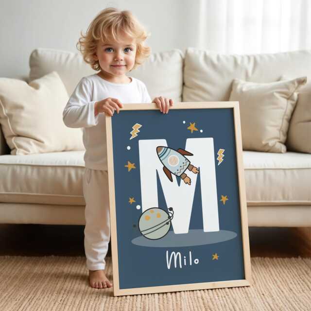 Personalised Name Space Print, Rocket Nursery Poster, Solar System Boy Playroom Decor, Kids Wall Art - image 1