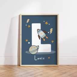 Personalised Name Space Print, Rocket Nursery Poster, Solar System Boy Playroom Decor, Kids Wall Art - thumbnail 3