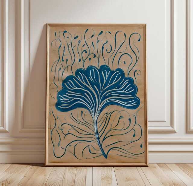 Blue Ginkgo Poster, Botanical Wall Art, Nature Paper Print - image 1