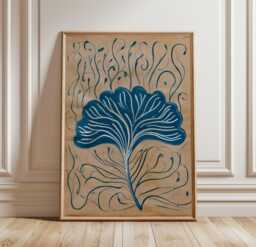 Blue Ginkgo Poster, Botanical Wall Art, Nature Paper Print - thumbnail 1