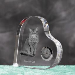 Somali Cat - Crystal Clock in The Shape Of A Heart With Image Pure-Bred Cat - thumbnail 2