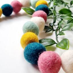 Curtain Pom Tie Backs - Boho Rainbow Felt Balls - thumbnail 3