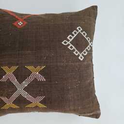 Moroccan Cactus Silk Cushion Cover, Handmade Charcoal Brown Sabra Throw Pillow, Scatter 20''x20''/50x50 cm - thumbnail 2