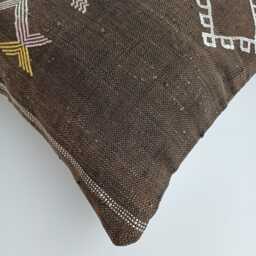 Moroccan Cactus Silk Cushion Cover, Handmade Charcoal Brown Sabra Throw Pillow, Scatter 20''x20''/50x50 cm - thumbnail 3
