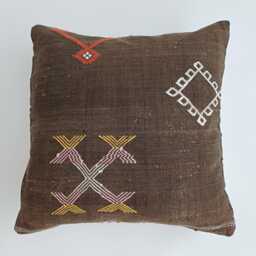 Moroccan Cactus Silk Cushion Cover, Handmade Charcoal Brown Sabra Throw Pillow, Scatter 20''x20''/50x50 cm
