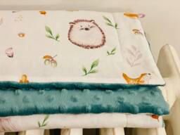 "Baby Blanket in Cotton & Oeko-Tex Minky ""Little Hedgehog" - thumbnail 1