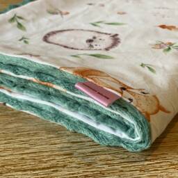 "Baby Blanket in Cotton & Oeko-Tex Minky ""Little Hedgehog" - thumbnail 4