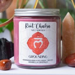 Root Chakra Candle Jar Cedarwood Blanc Scent, Red Jasper Crystal - thumbnail 3