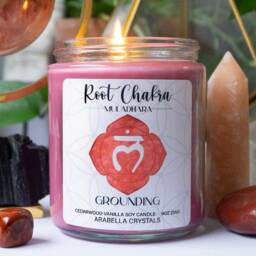Root Chakra Candle Jar Cedarwood Blanc Scent, Red Jasper Crystal - thumbnail 2