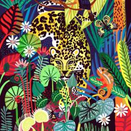Colorful Jaguar Jungle Art Print - Tropical Rainforest Illustration - thumbnail 2