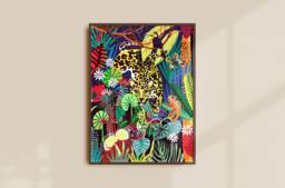 Colorful Jaguar Jungle Art Print - Tropical Rainforest Illustration - thumbnail 1