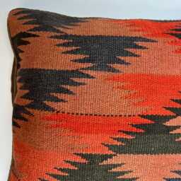 "Handwoven Afghan Red Kilim Vintage Carpet Cushion Cover, 45cm X 45cm, - 18"" 18" - thumbnail 3