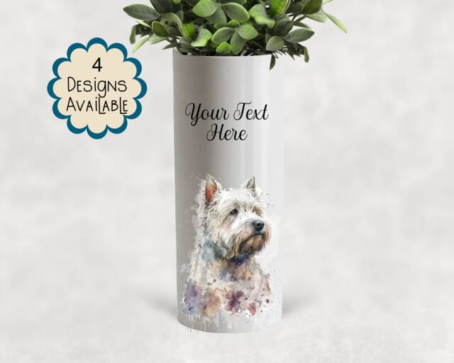 Watercolour West Highland Ceramic Vase/Flower Pot With Custom Text - Perfect Gift For Westie Lovers, Memorial - image 1