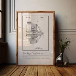 Vintage Harley Davidson Patent Art Print Mechanic Garage Decor - thumbnail 1
