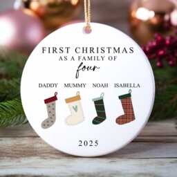 First Christmas As A Family Of Four Bauble - Ceramic Stockings 4 Ornament Decoration Personalised Names Gift - thumbnail 4