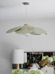 5. 14-Petal Linen & Rattan Flower Pendant Light - Chandelier Lamp Wall Handmade - thumbnail 1
