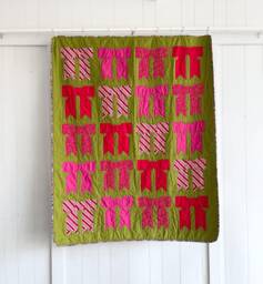 Handmade Holiday Bow Quilt Pink & Red Christmas Patchwork Throw - thumbnail 1
